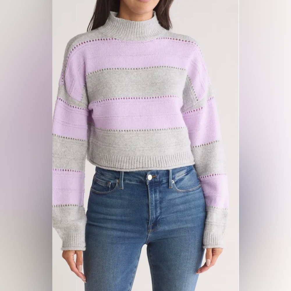 NYC Gray and Purple  crop Sweater with Stripes